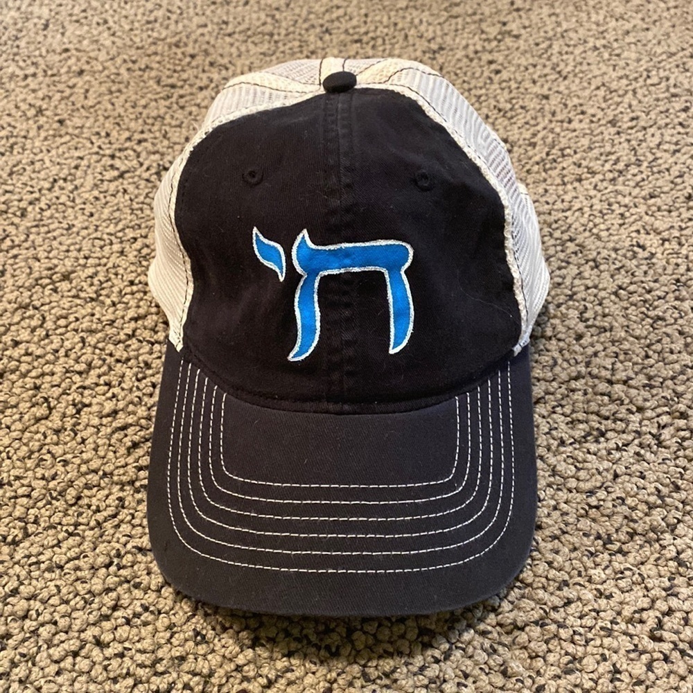 NWOT Hand Painted Chai Trucker Hat in Black and White